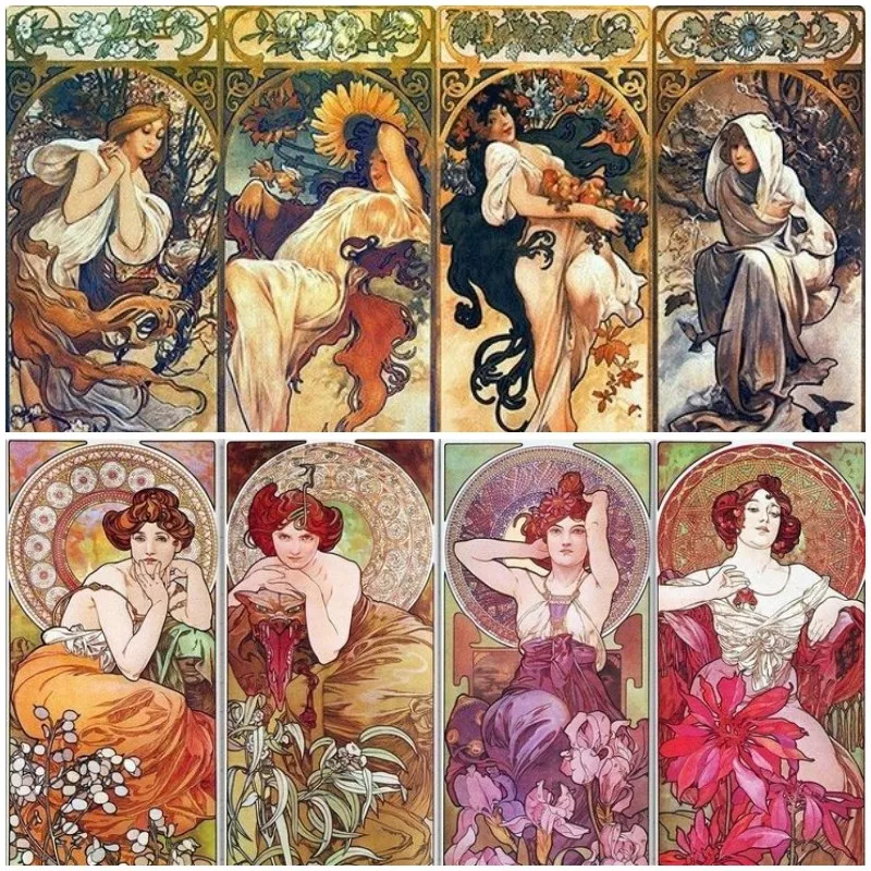 

Diy Handwork Classical Diamond Painting Alphonse Maria Mucha Four Season Series Poster Art Full Drills Cross Stitch Home Decor