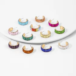 VG 6YM-Boucles d'oreilles créoles arc-en-ciel pour femmes, Boucles d'oreilles rectangulaires colorées, Boucles d'oreilles cubiques contre-indiqué, Bijoux de luxe classiques, Mode féminine