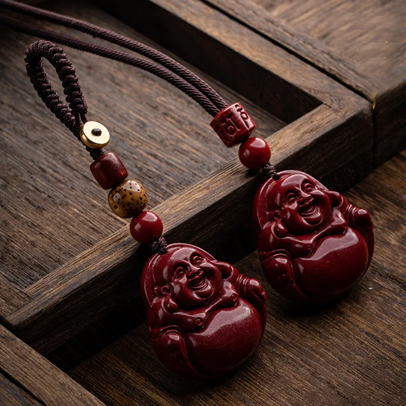 Hot Selling Natural Hand-carve Cinnabar Maitreya Buddha Necklace Pendant Fashion Jewelry Men Women Luck Gifts Amulet