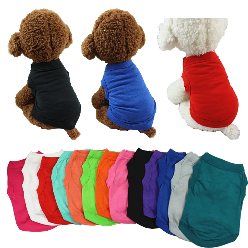 Chemise en pur coton pour petits chiens, vêtements pour animaux de compagnie, vente en gros, personnalisé, document solide, chihuahua, teddy, été, 100%