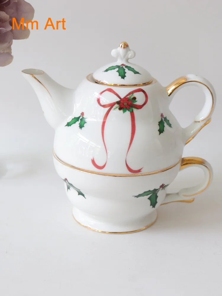 Christmas Berry Series Gold Painting Teapot Sets Pot and Cup Set