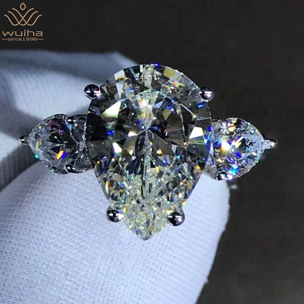 

WUIHA Luxury 925 Sterling Silver 3EX Pear Cut 6CT VVS D Color Created Moissanite Wedding Engagement Customized Ring Fine Jewelry