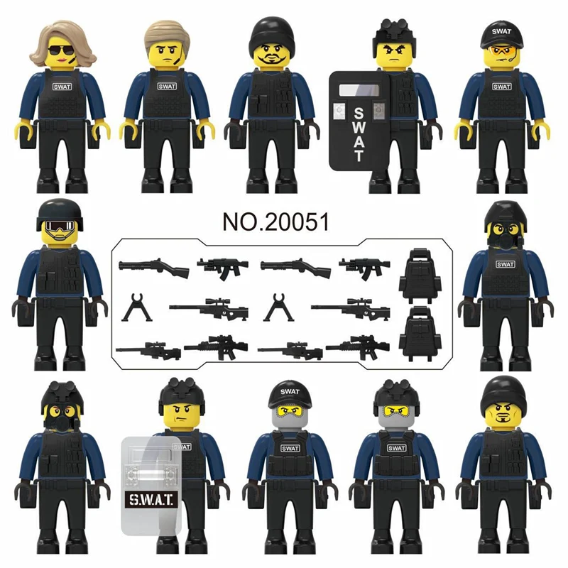 12pcs/set Military Special Forces Soldiers Bricks Figures Guns Weapons Compatible City Armed SWAT Building Blocks Kids Toys Gift