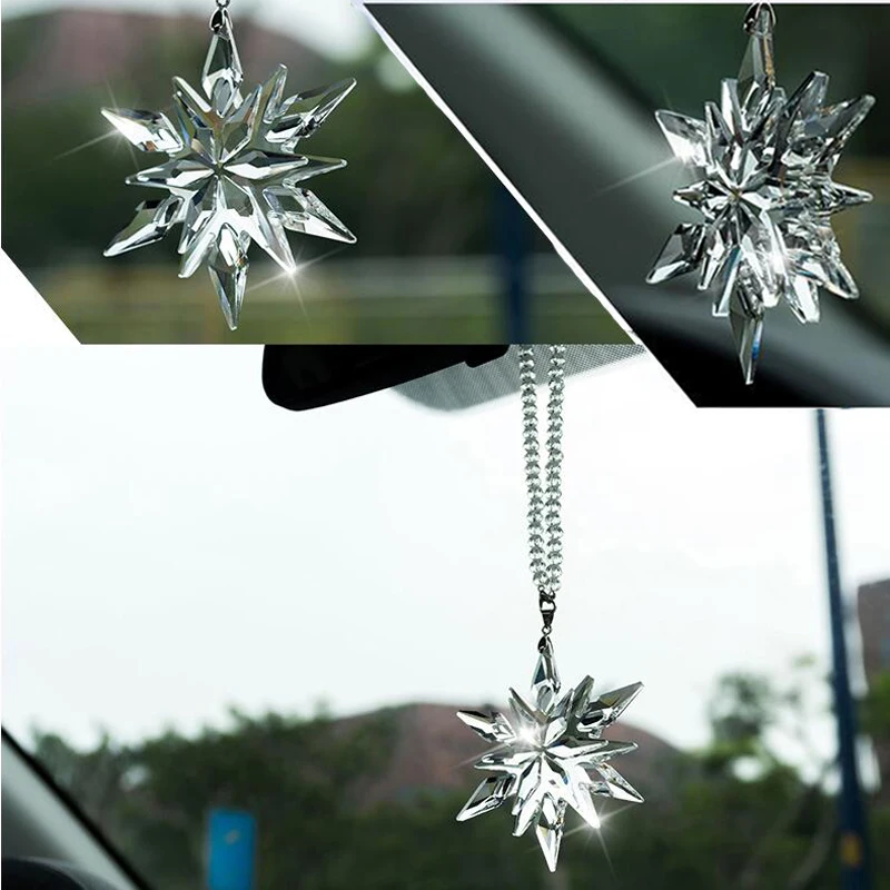 Car Pendant Crystal Large Snowflakes Ornaments Snowflake Clear Crystal Edition Car Rearview Mirror Ornament Interior Accessories