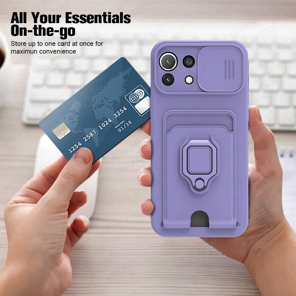 Защитный чехол для объектива камеры слайда для Xiaomi Mi 11 Lite, чехол-бумажник с отделением для карт для Xiomi 11 Lite, зеркальное магнитное кольцо, чех...