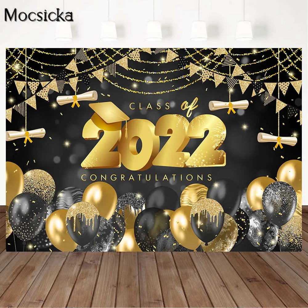 

Mocsicka Graduates Graduation Party Background Decor Class of 2022 Congratulations Golden Photography Backdrops Photocall Banner