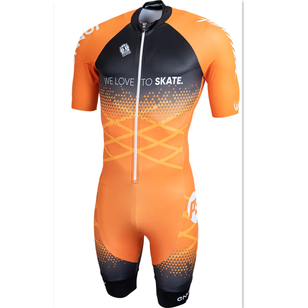 Summer Powerslide Matter Roller Skate Racing Skinsuit Aero Mens Speedsuit Short Sleeve Orange Tri Suits Skate Apparel Pro Team