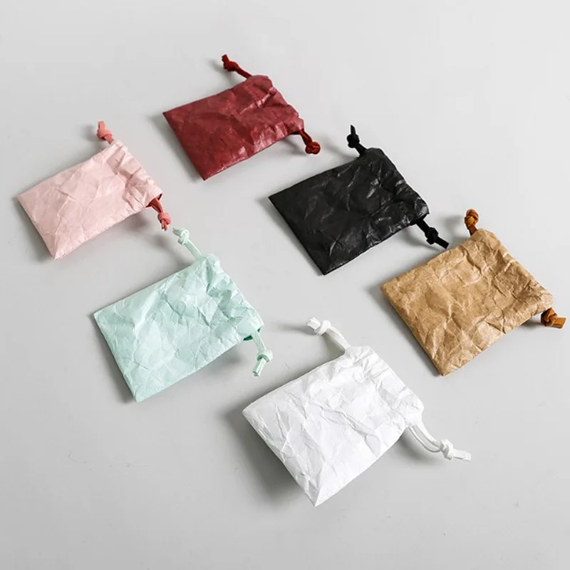 Eco Friendly Waterproof Kraft Tyvek Paper Drawstring Bag Makeup Cosmetic Dupont Pouches  Jewelry Dust Sack