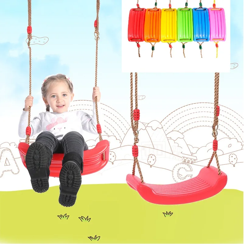 

Kids Plastic Swings Hanging Seat Toys with Height Adjustable Ropes Indoor Outdoor Garden Toys Rainbow Curved Board Swing Chair