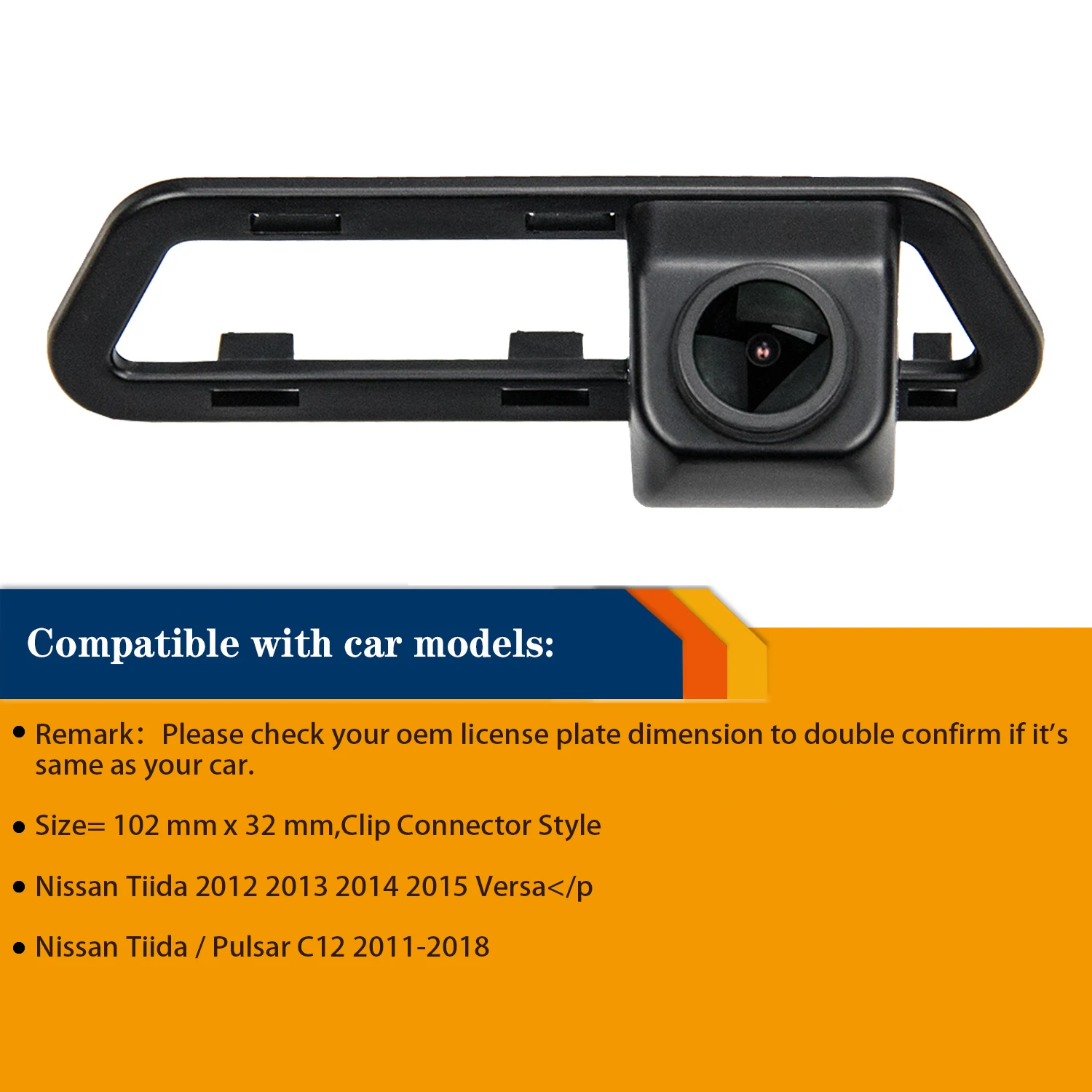 HD 1280*720p Plate Light License Rear View Camera for Nissan Tiida 2012-2015 Versa, Night Vision Reversing Backup Parking Camera