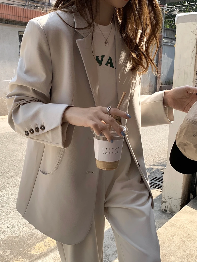 Office Lady Wear Suit Women Blazer Solid Casual Coat Jacket Long Sleeve Notched Collar Outwear Blazers