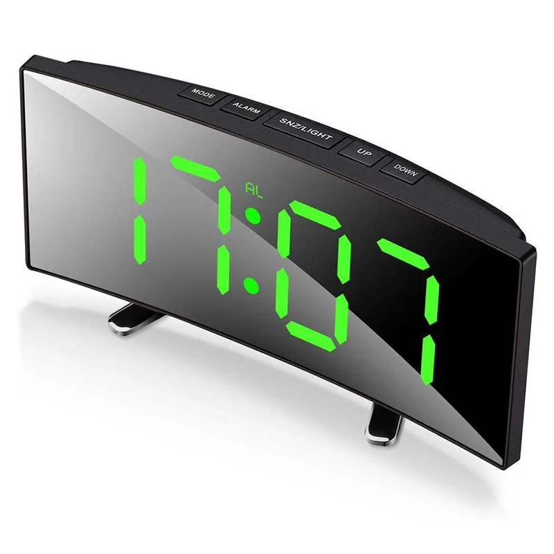 Digital Alarm Clock, 7 Inch Curved Dimmable LED Sn Digital Clock for Kids Bedroom, Green Large Number Clock, Lightweight Sma