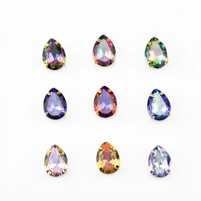 K9 Sew on Rhinestone Toumalines With Claw Colorful Drop Sewing Stone Strass Glass Crystal Sewing Clothes Decorations
