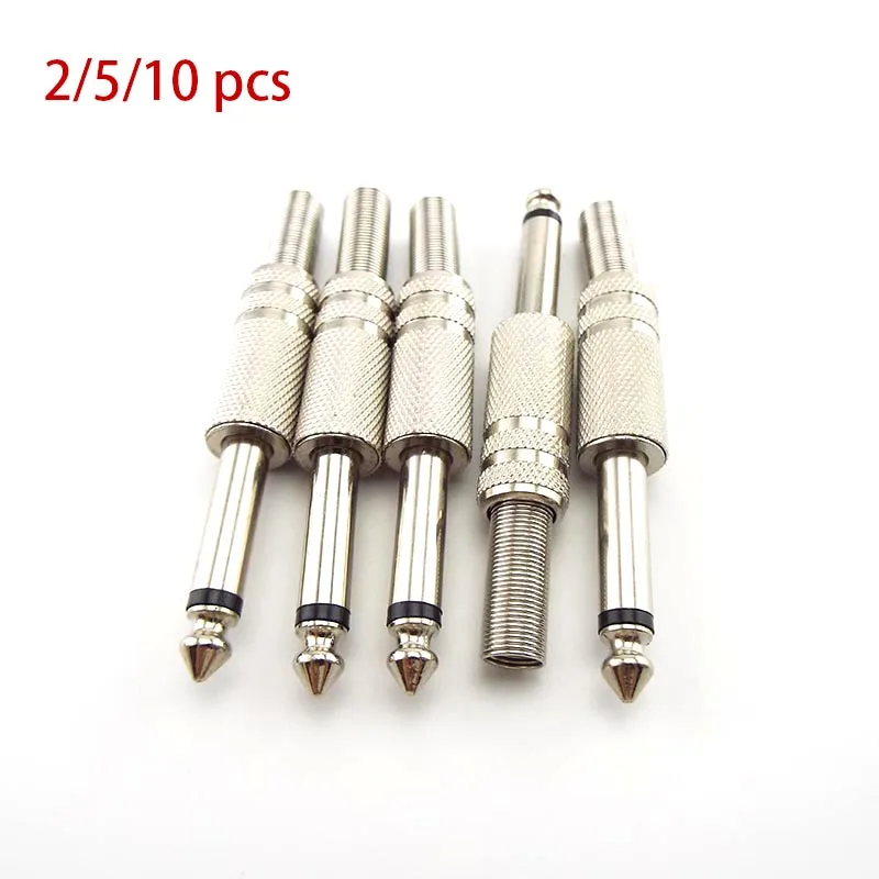 2/10pcs 6.35mm Male Mono channel Amplifier Plug adapter  Connectors Monaural Jack Audio Cable Microphone   accessories plugs