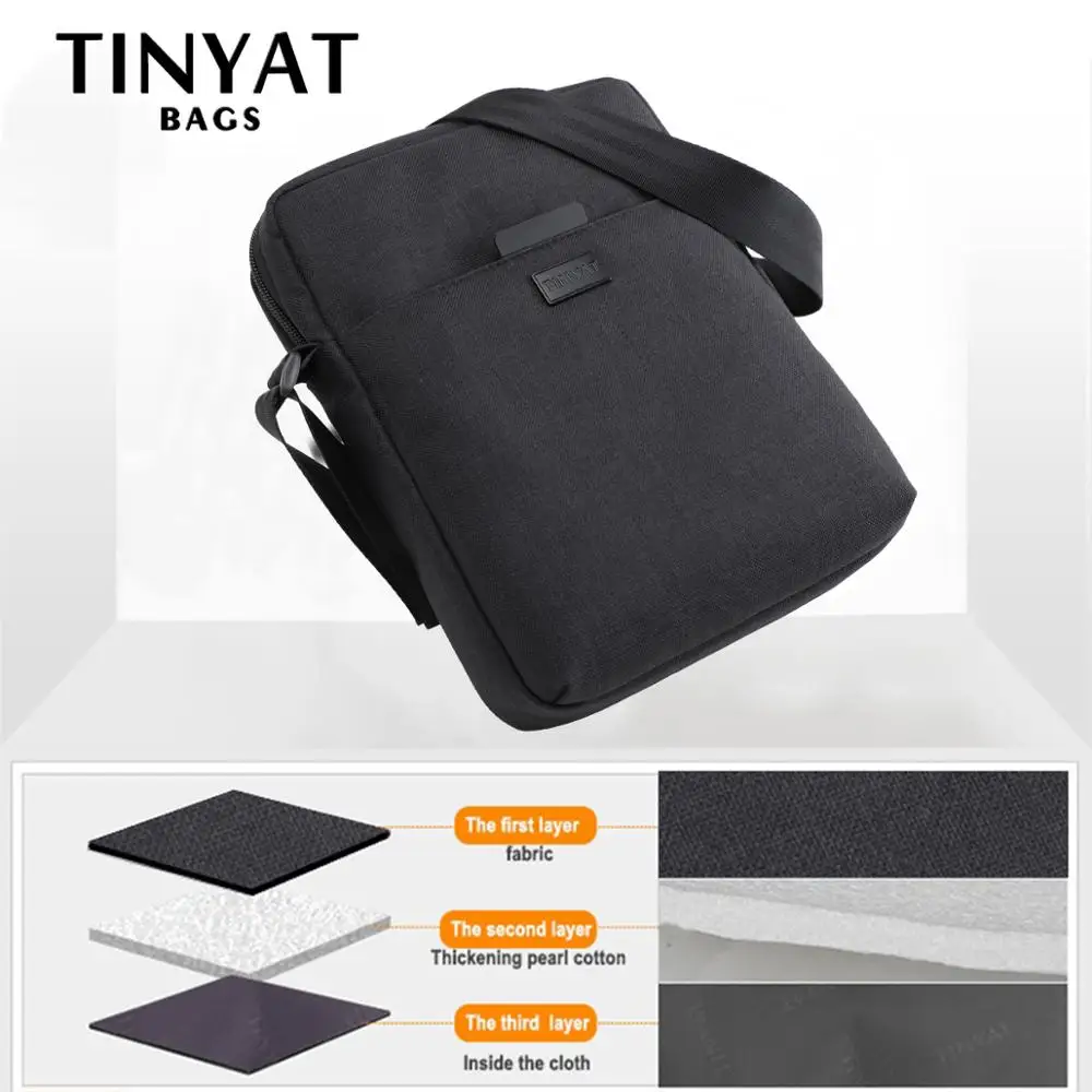 TINYAT — Sac à bandoulière en toile étanche pour homme, sacoche légère, pour ipad 7,9 pouces, style décontracté, pour le travail, business, poids de