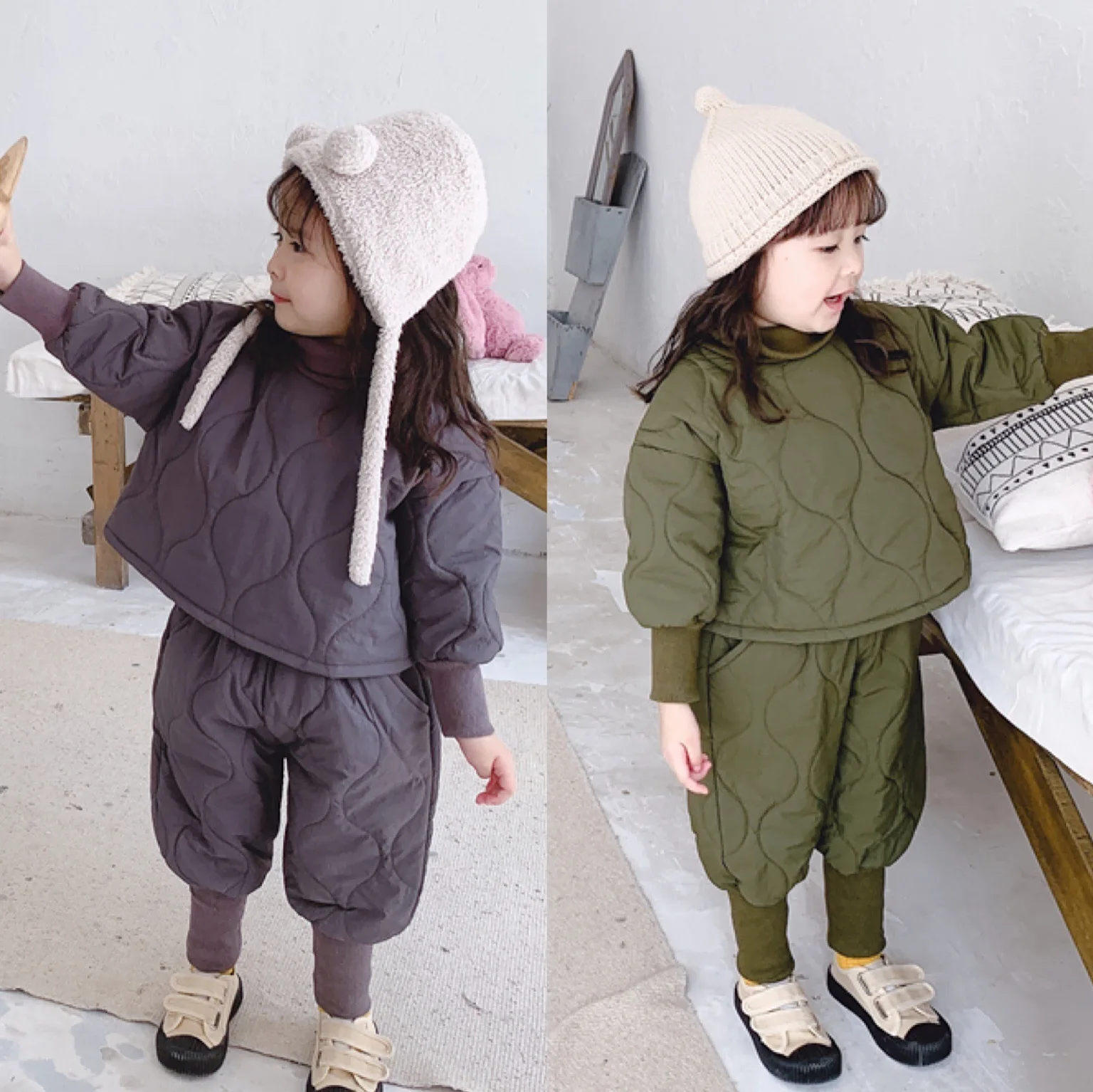 

Autumn winter girls Korean quilted suit girl two-piece suits kids outfits fall children sets very warm soft clothes for 2-8Y