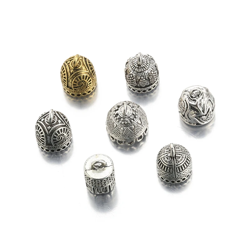 5 sztuk/partia Antique Silver Metal Cord zaślepki Big Hole Tassel okrągłe zaślepki zapięcia dla DIY tworzenia biżuterii ustalenia — zdjęcie 3