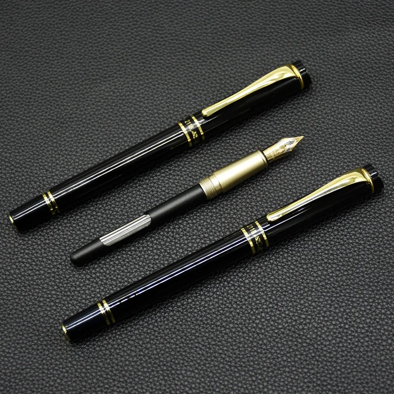 1Pcs New Bright Black Business Fountain Pens High Quality Nib luxury Ink Pen Business Office High end student Gift Feather Pen