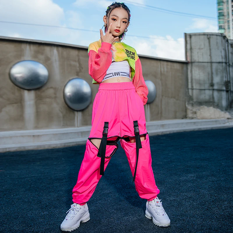 Kids Hip Hop Clothing Multi-Color Crop Tops Pink Hip-Hop Pants For Girls Jazz Street Dance Perofrmance Wear Stage Outfit BL6318