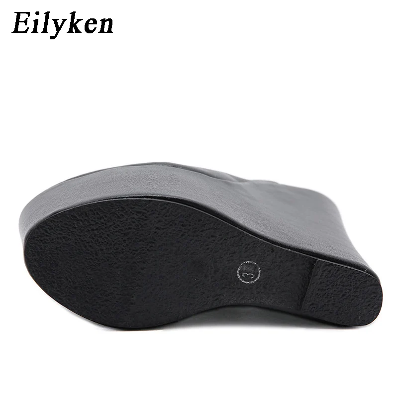 Eilyken Platform Wedge Round Head Slippers Summer Shoes Woman Sexy Super High Sandal Black Pumps Size 35-42