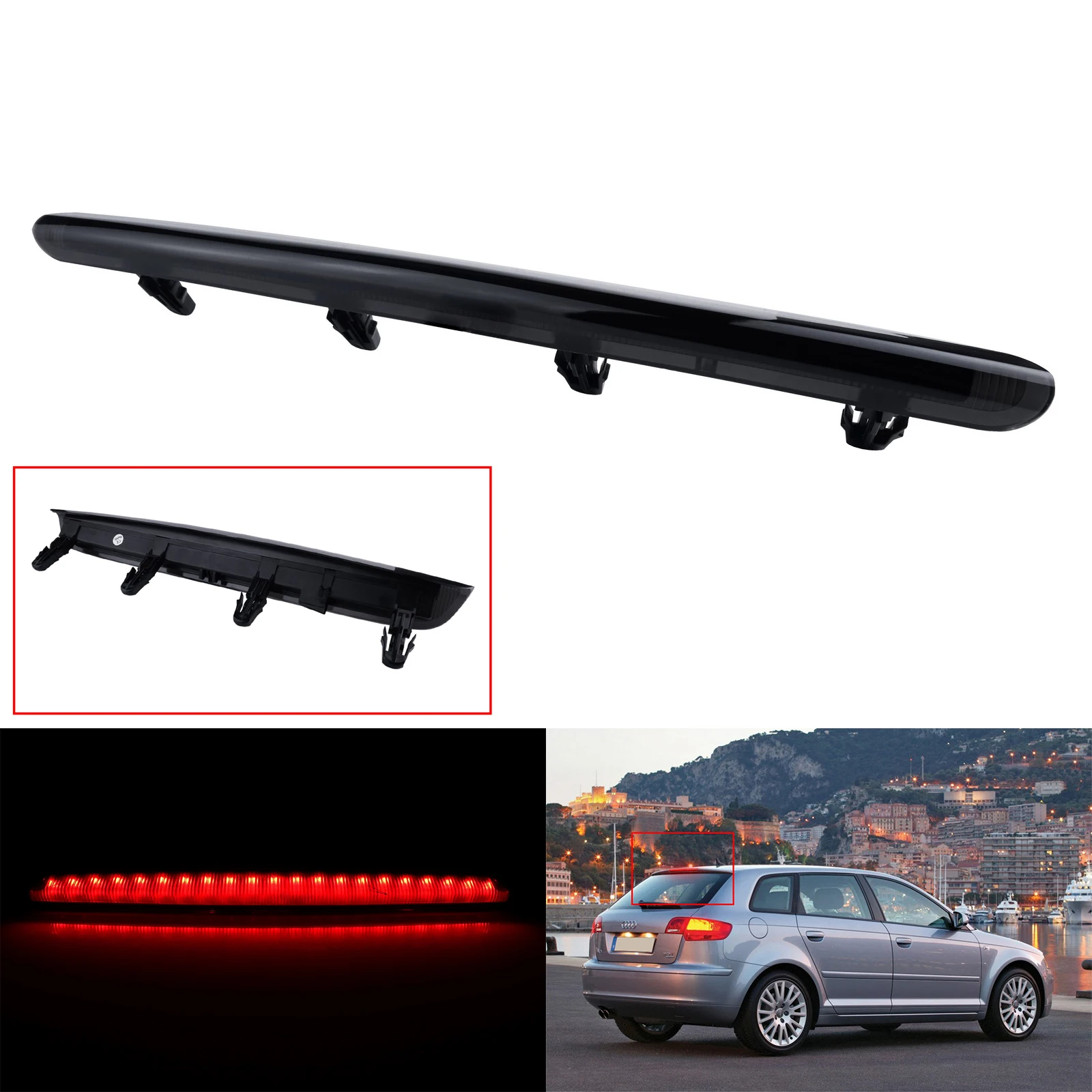 

For Audi A3 8P Hatchback 04-12 Red LED High Level Third Brake Light Black Lens