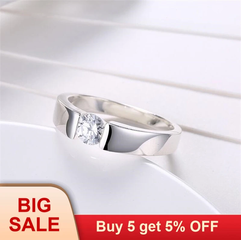 Real Natural Solid 925 Silver Rings 1 Carat Sona Diamant Wedding Rings for Women and Men Full Size 6 7 8 9 10 11 12