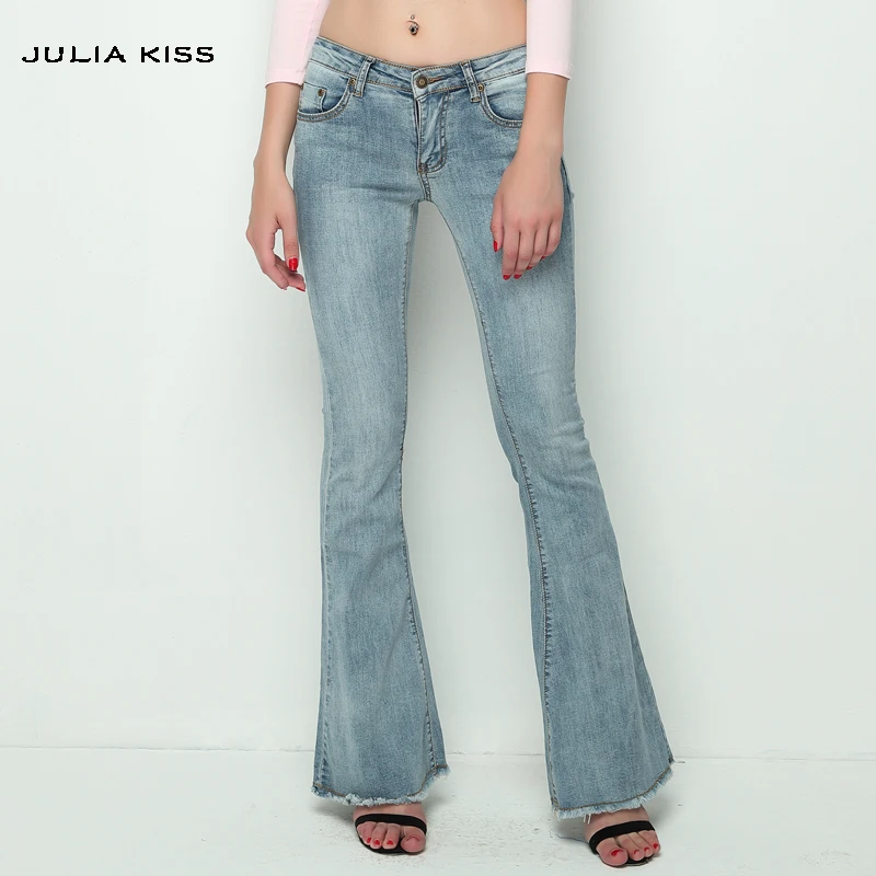 2016 Vintage Low Waist Elastic Flare Jeans Women Retro Style Bell Bottom Skinny Jeans Female Dark Blue Wide Leg Denim Pants