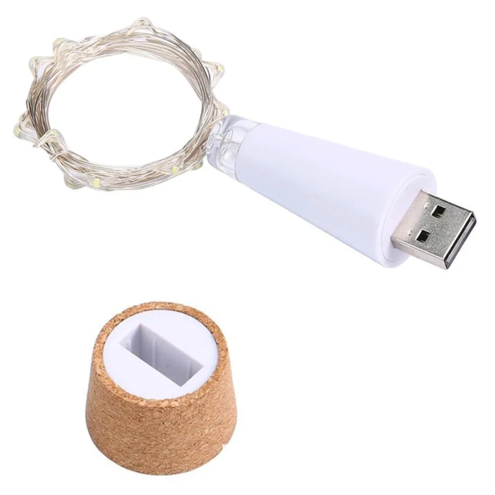 2m 20leds luzes da garrafa de vinho cortiça usb recarregável natal fio cobre guirlanda luzes corda para casamento decoração festa de halloween