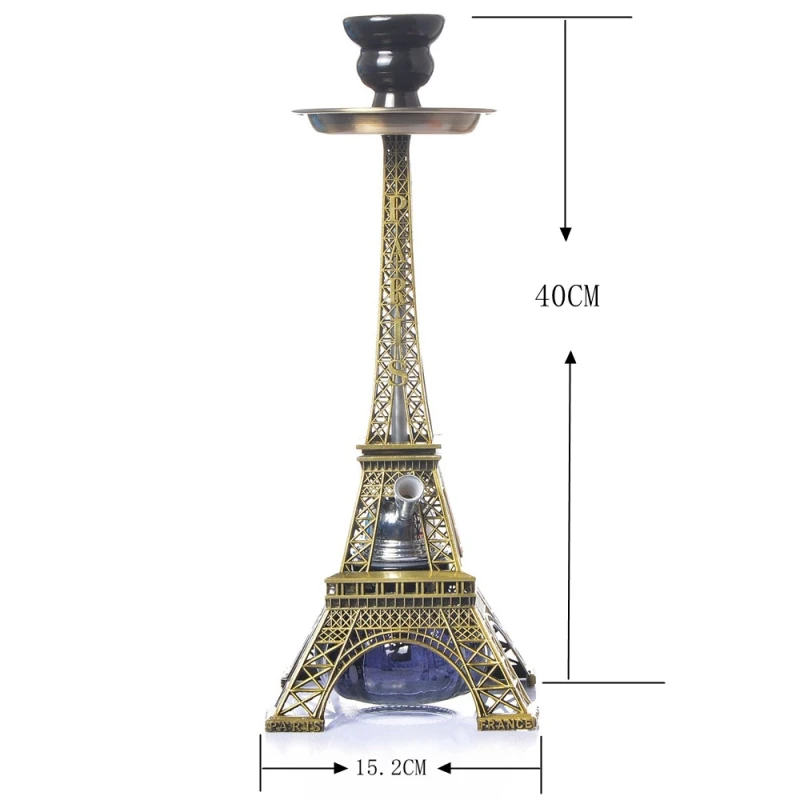 Fashionable Arab Paris Eiffel Tower Hookah Shisha Dual Horse Smoke Pipe Tobacco Cigarette Smoke Water Pipe Filter Chicha Kit Set