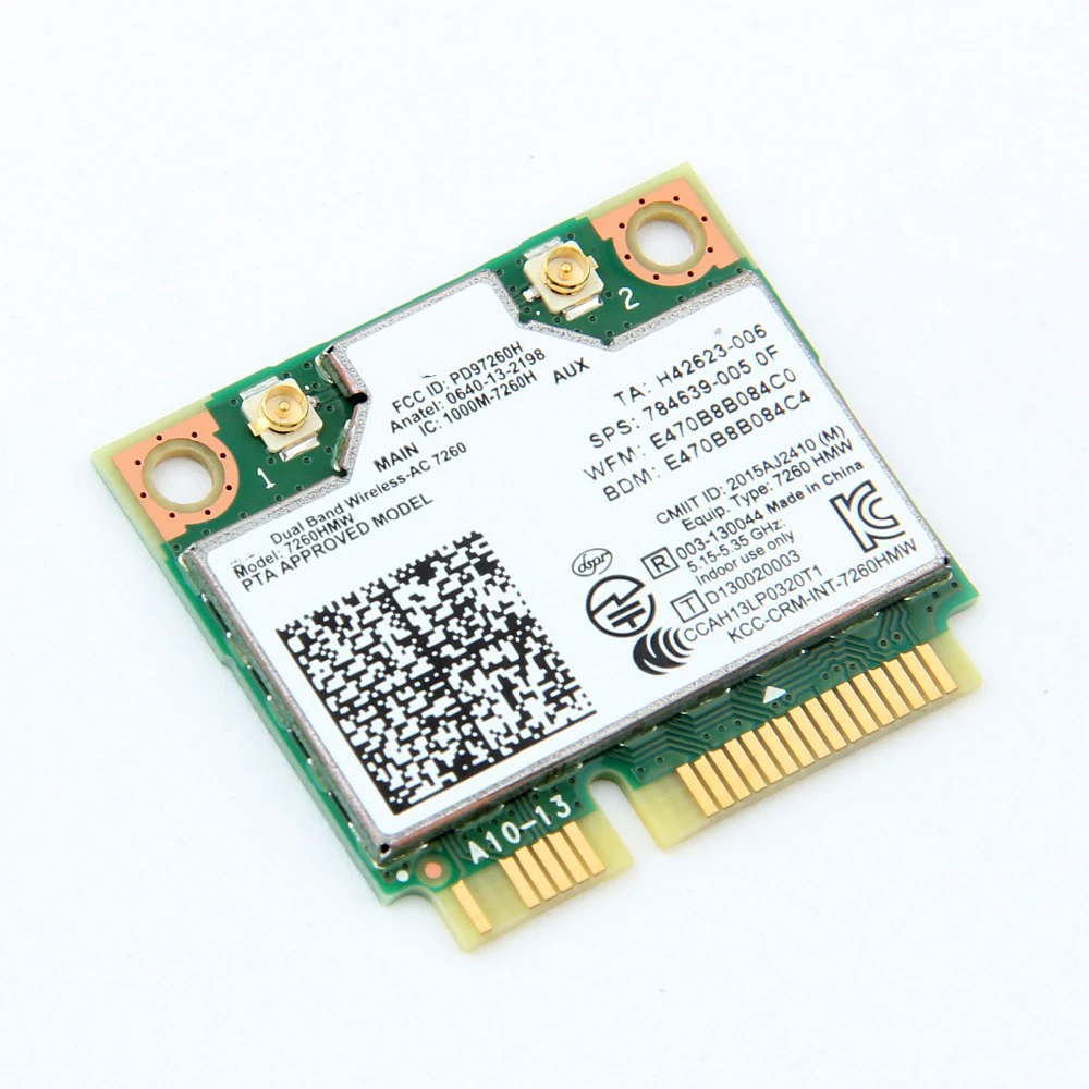 Wireless 7260HMW Mini PCI-E Card For AC7260 Dual Band 867Mbps 802.11ac 2.4G/5G Bluetooth 4.0 + 2x U.FL IPEX Antenna