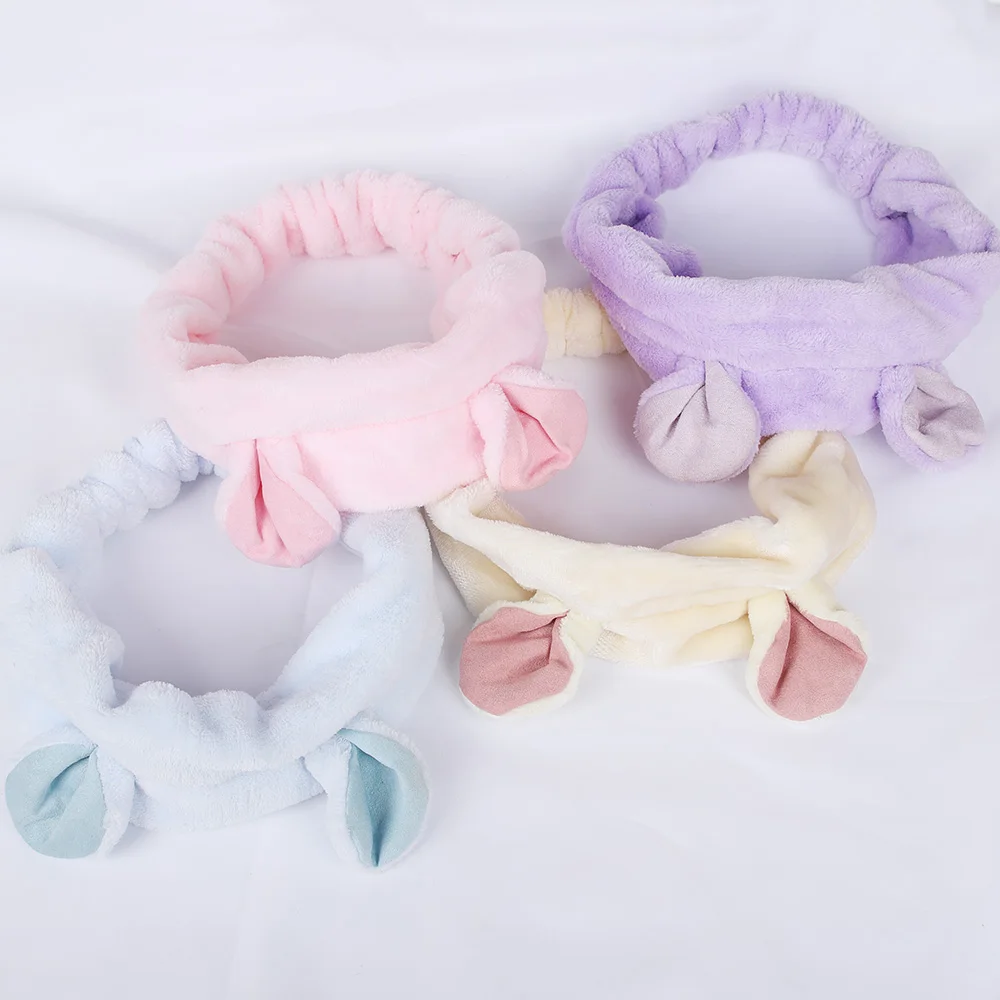 Cute Cat Ear Coral Fleece Headbands Elastic Hair Bands Women Girls Wide Soft Hairbands Sports Face Wash Makeup Hair Accessories