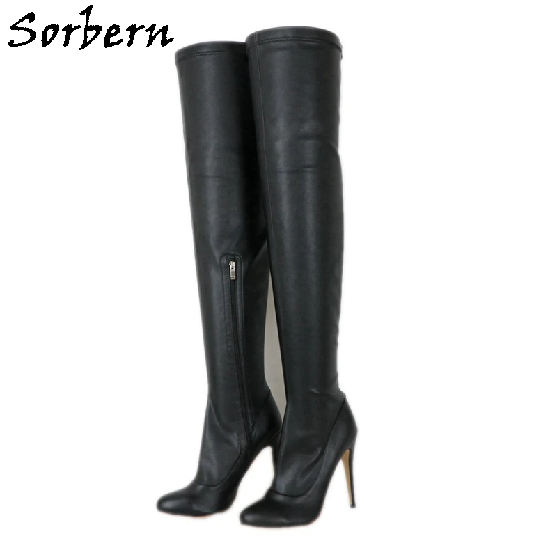 

Sorbern Fashion Slim Fit Women Boots Round Toe High Heel Stilettos Half Zipper Winter Style Long Boots Ladyboy Boot Fetish Shoe