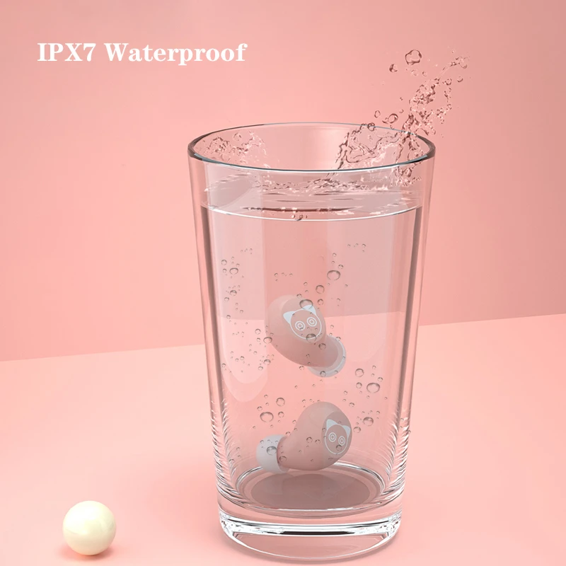 الوردي لطيف القط سماعات لاسلكية بلوتوث 5.0 TWS سماعة معكرون سماعات مع هيئة التصنيع العسكري شحن صندوق IPX7 مقاوم للماء