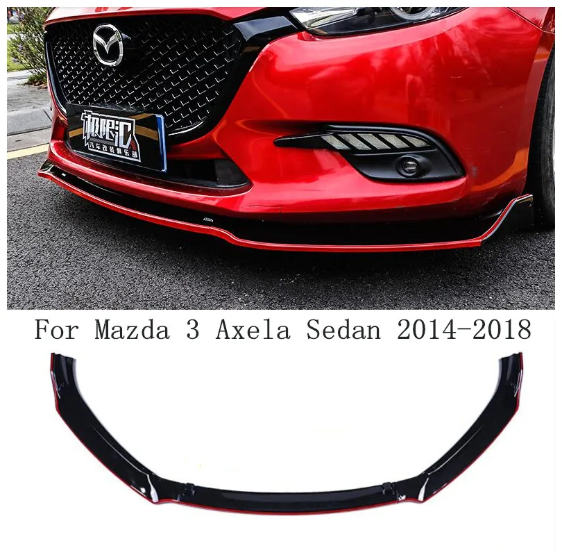 3pcs/Set ABS /Carbon Fiber Car Front Lip Splitters Bumper Aprons Cup Flaps Spoiler For Mazda 3 Axela 4-Door Sedan 2014-2019