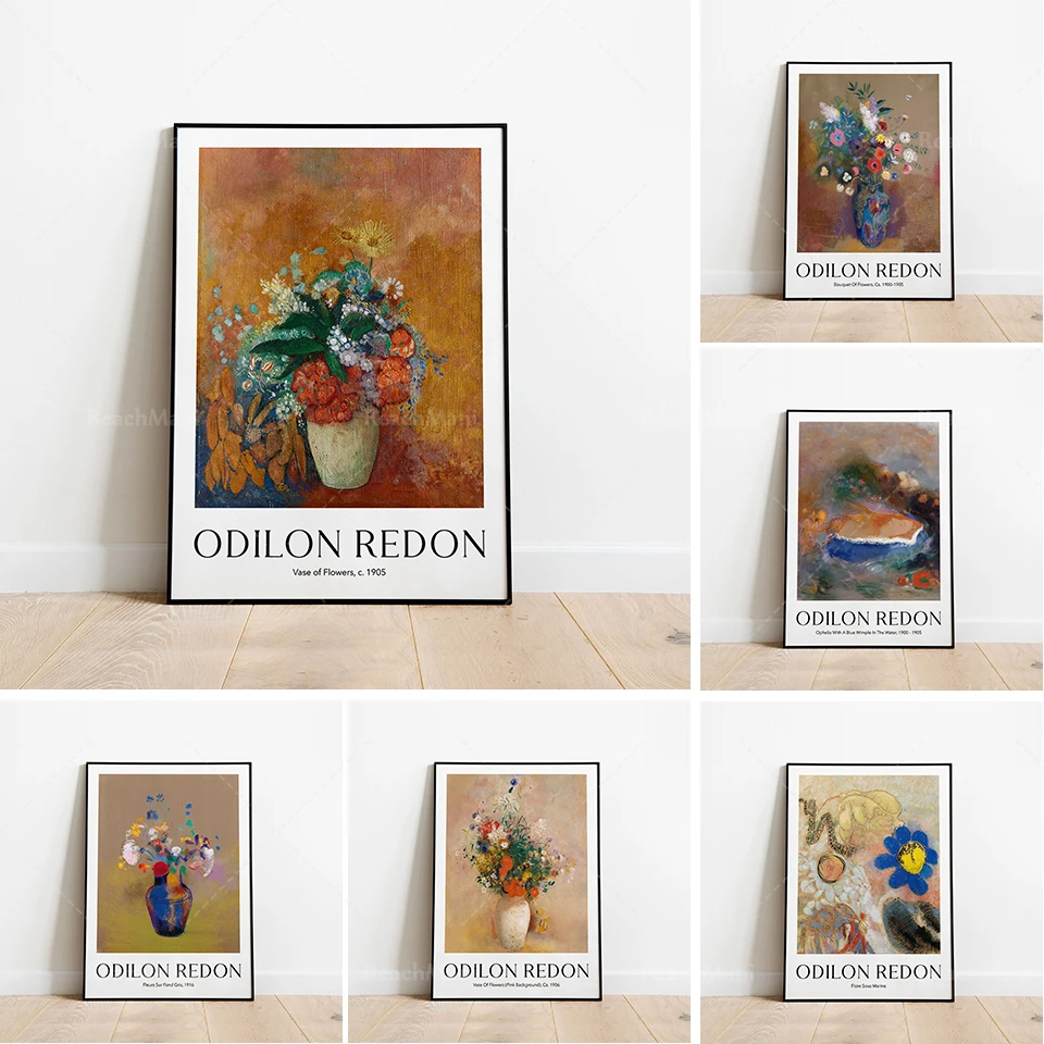 Impresiones de Odilon Redon - Ramo de Flores, Florero, Ophelia con Arrugas Azules en el Agua, Flore Sous Marine, Impresión Decorativa en Lienzo