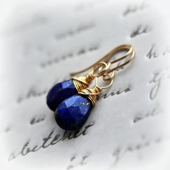 Lapis Lazuli Earrings Sterling Silver, Small Lapis Earrings, Navy Blue Earrings,