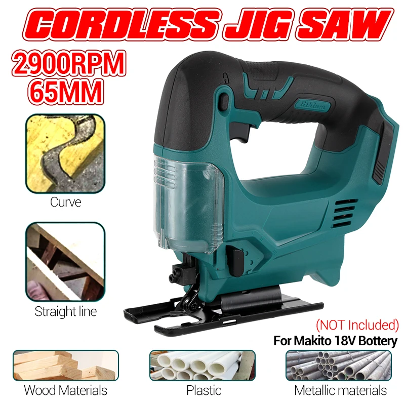 

21V 65mm Cordless Jigsaw Electric Saw Multi-Function Jig Saw 2900RPM Woodworking Scroll Saws Power Tool for Makita Battery