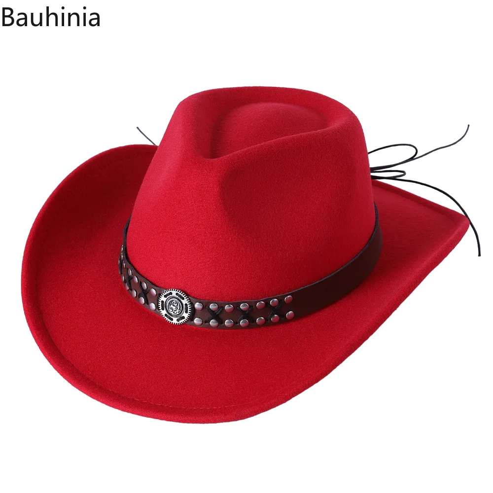 Easy Hinia-Chapeau de cowboy occidental en laine de style vintage pour hommes et femmes, chapeau à large bord, casquette de jazz Cowgirl, casquette