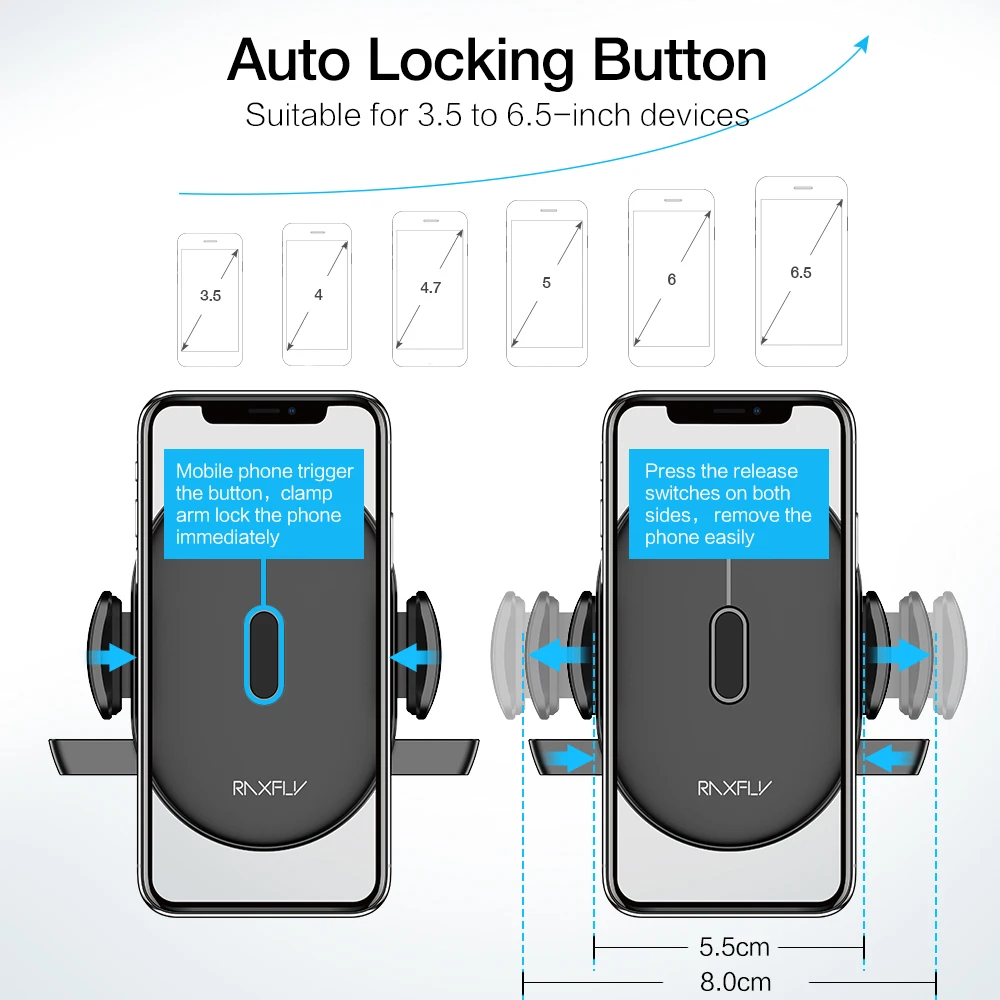 RAXFLY-Soporte de teléfono para coche, montaje de parabrisas para Samsung S9 Plus S8 S7, rotación de 360 grados, para iPhone y Huawei