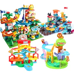 200+pcs Big Size Building Blocks Automatic Slide With Music Blocks Bricks Toys Marble Race Run Blocks For Children