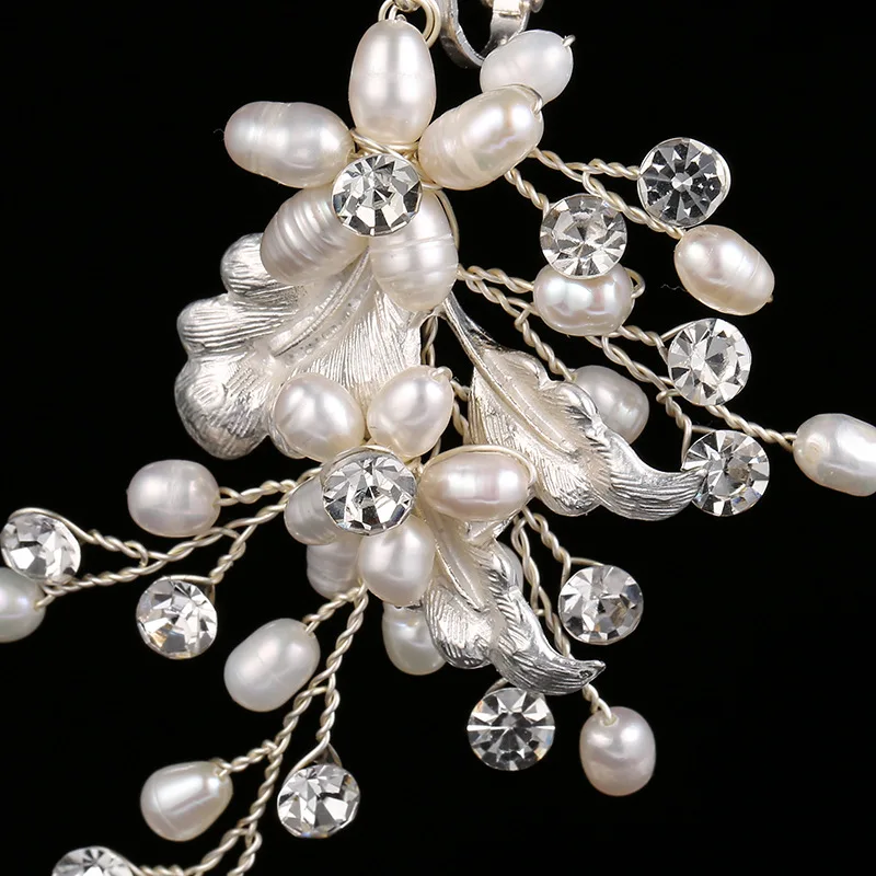 Floralbride Handmade Rhinestones Crystal Freshwater Pearls Bridal Dangle Earring Wedding Clip On Earring Women Girls Jewelry