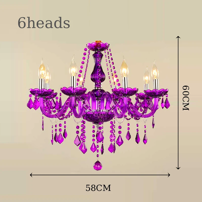 Purple Luxury Crystal Chandelier for Living Room Decor Villa Bedroom Wedding Pendant Light Hotel Restaurant Bar Hanging Lamps