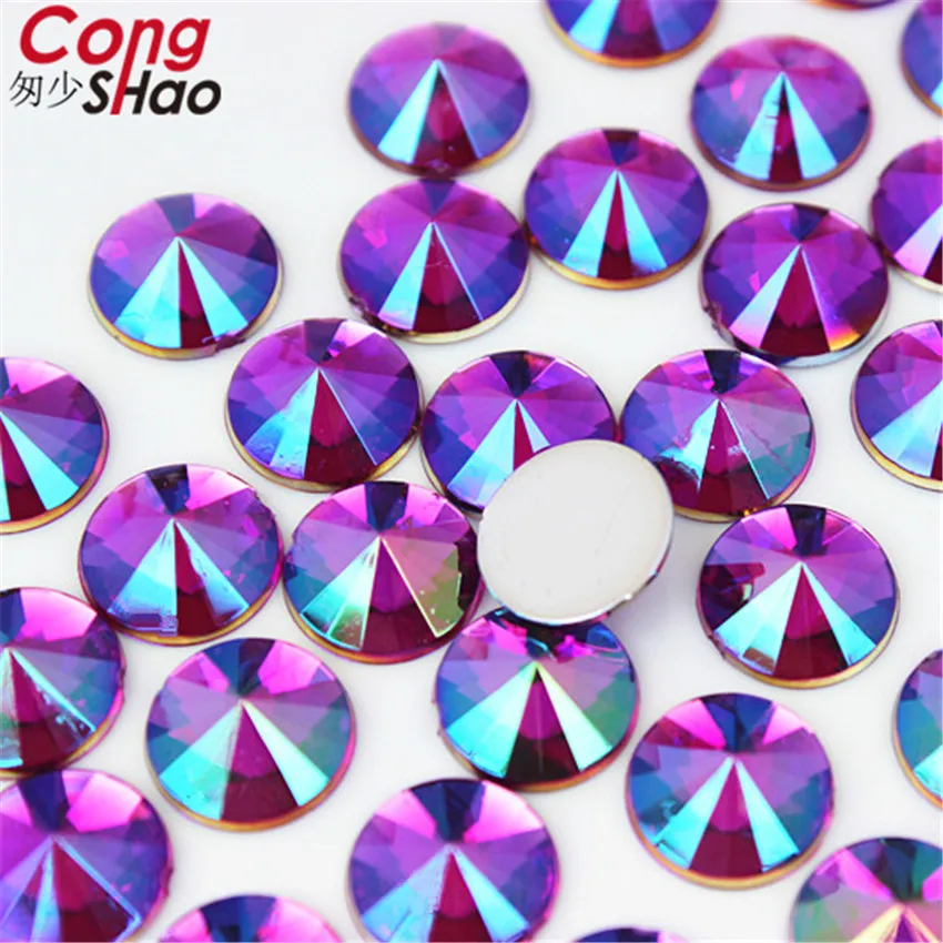 100pcs 10mm Round crystals Acrylic Nail Art AB Rhinestone Non Hotfix Flatback Acrylic Stones For Face Garment Decorations WC58