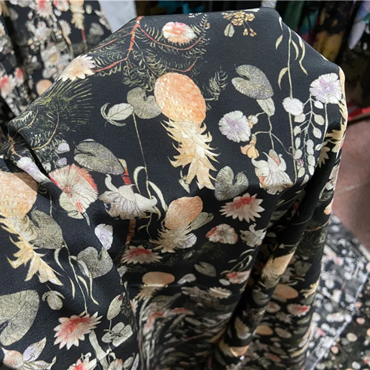 Flower print 100% silk crepe de chine silk fabric 140cm width and 16momme,SCDC1223