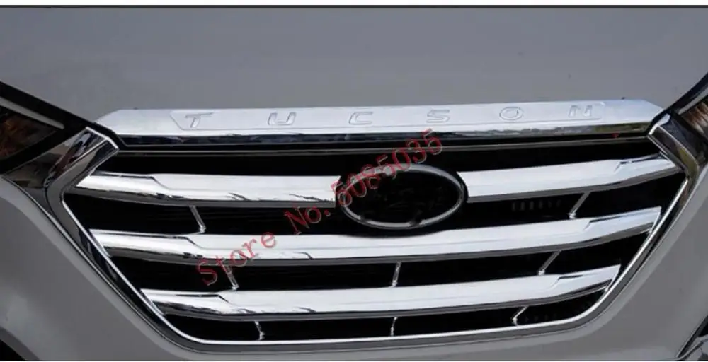 For Hyundai Tucson 2015 2016 2017 Emblems ABS Chrome Front Engine Hood Trim Top Grille Lid Cover Sticker Car Styling Accessories