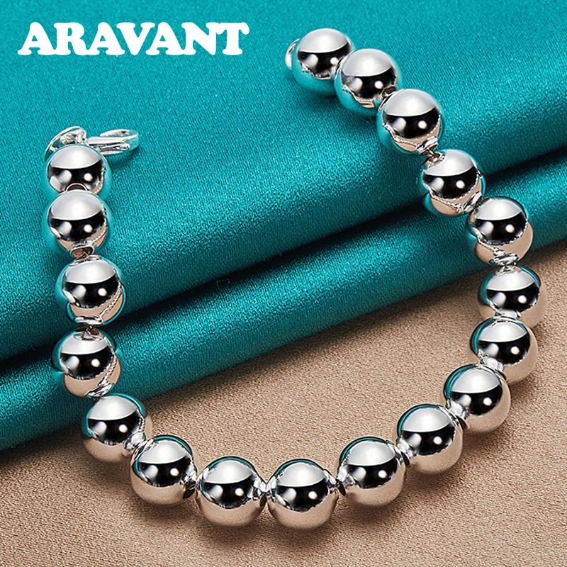 925 Silver 10MM Big Bead Bracelet For Men Women Fashion Jewelry