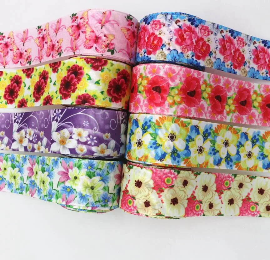 

50 Yards 38MM Flowers Printing Ribbon DIY Handmade Material Tiara Bows Clothing Material Grosgrain Accessories