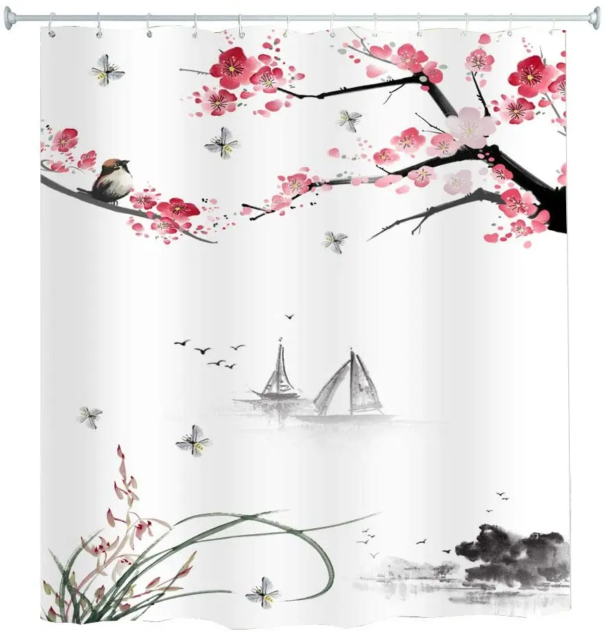 

Asian Art Cherry Flower Blossom Branches Birds Chinese Japanese Style Bathroom Décor