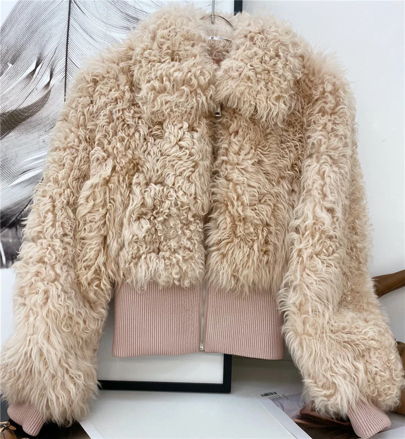 

Real 2022 New Warm Women Coat Natural Sheep Curl Fur Woman Jacket Short Winter Thick Outwear