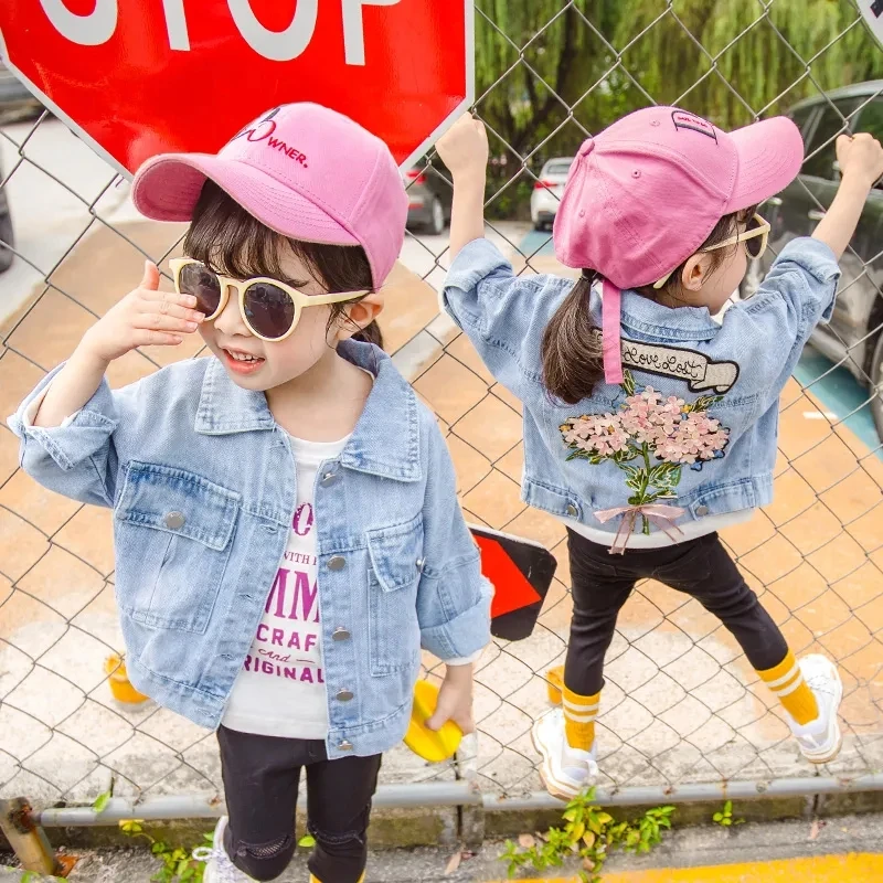 

Children's Denim Jackets Trench Jean Embroidery Jackets Girls Kids clothing baby Lace coat Casual outerwear Spring Autumn